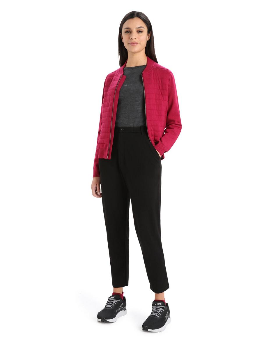 Women's Icebreaker City Label ZoneKnit™ Merino Insulated Knit Bomber Jackets Cherry | CA 1289QMAZ